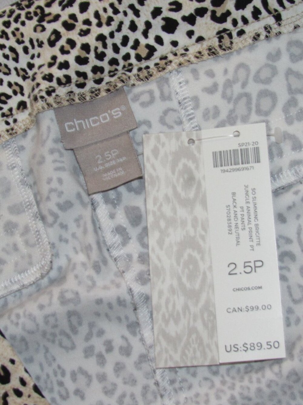 NWT Chicos So Slimming Brigitte Slim Leg Pants Size 2.5P US 14P Leopard Animal - Picture 2 of 4